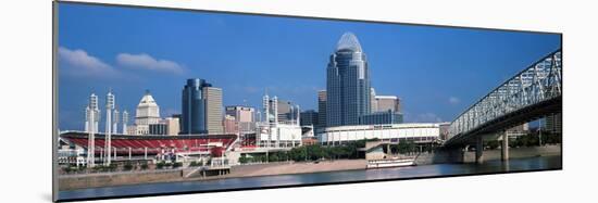 Bridge across a River with Skyscrapers in the Background, Ohio River, Cincinnati, Ohio, USA-null-Mounted Photographic Print