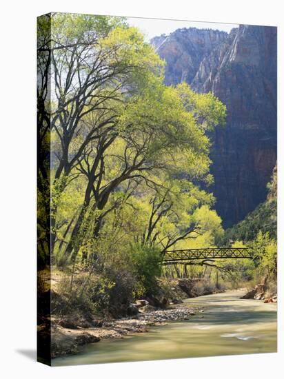 Bridge across River with Mountains in Background, Virgin River, Zion National Park, Utah, USA-Scott T. Smith-Stretched Canvas