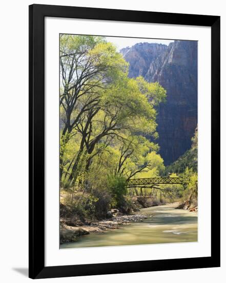 Bridge across River with Mountains in Background, Virgin River, Zion National Park, Utah, USA-Scott T. Smith-Framed Photographic Print