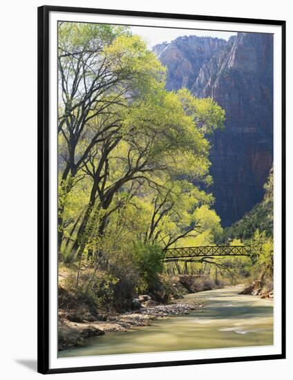 Bridge across River with Mountains in Background, Virgin River, Zion National Park, Utah, USA-Scott T. Smith-Framed Photographic Print