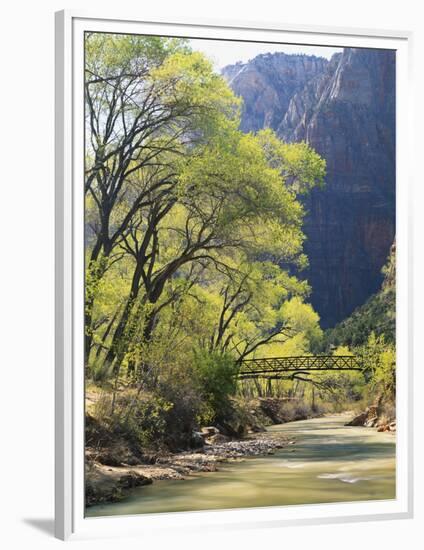 Bridge across River with Mountains in Background, Virgin River, Zion National Park, Utah, USA-Scott T. Smith-Framed Photographic Print