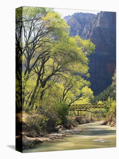 Bridge across River with Mountains in Background, Virgin River, Zion National Park, Utah, USA-Scott T. Smith-Stretched Canvas