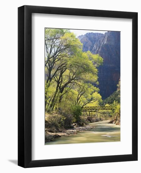 Bridge across River with Mountains in Background, Virgin River, Zion National Park, Utah, USA-Scott T. Smith-Framed Photographic Print