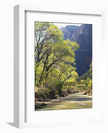 Bridge across River with Mountains in Background, Virgin River, Zion National Park, Utah, USA-Scott T. Smith-Framed Photographic Print