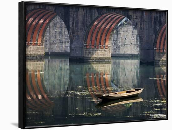 Bridge and Boat on Wuyang River, Zhenyuan, Guizhou, China-Keren Su-Framed Photographic Print