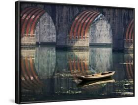 Bridge and Boat on Wuyang River, Zhenyuan, Guizhou, China-Keren Su-Framed Photographic Print