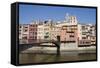 Bridge and Brightly Painted Houses on the Bank of the Riu Onyar-Martin Child-Framed Stretched Canvas