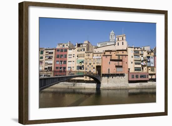 Bridge and Brightly Painted Houses on the Bank of the Riu Onyar-Martin Child-Framed Photographic Print