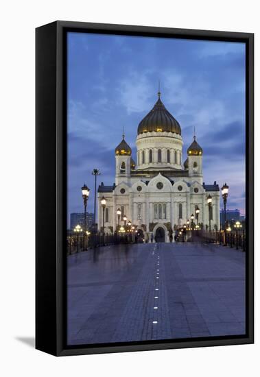 Bridge and Cathedral of Christ the Redeemer at Night, Moscow, Russia, Europe-Martin Child-Framed Stretched Canvas