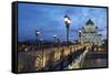 Bridge and Cathedral of Christ the Redeemer at Night, Moscow, Russia, Europe-Martin Child-Framed Stretched Canvas