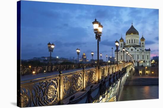 Bridge and Cathedral of Christ the Redeemer at Night, Moscow, Russia, Europe-Martin Child-Stretched Canvas