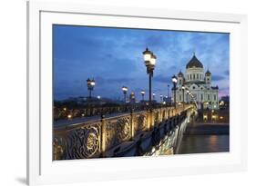 Bridge and Cathedral of Christ the Redeemer at Night, Moscow, Russia, Europe-Martin Child-Framed Photographic Print