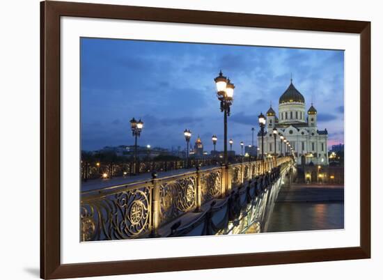 Bridge and Cathedral of Christ the Redeemer at Night, Moscow, Russia, Europe-Martin Child-Framed Photographic Print