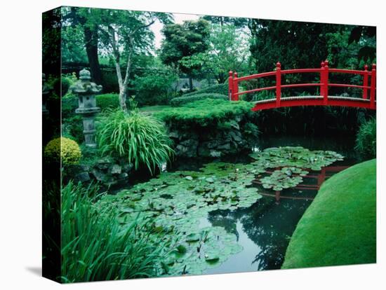 Bridge and Pond of Japanese Style Garden, Kildare, Ireland-Tony Wheeler-Stretched Canvas