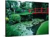 Bridge and Pond of Japanese Style Garden, Kildare, Ireland-Tony Wheeler-Stretched Canvas