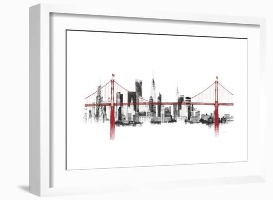 Bridge and Skyline Red-Avery Tillmon-Framed Art Print