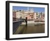 Bridge, Cathedral and Brightly Painted Houses on the Riu Onyar, Girona, Catalonia, Spain-Martin Child-Framed Photographic Print