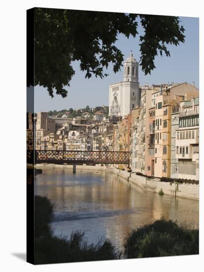 Bridge, Cathedral and Painted Houses on the Bank of the Riu Onyar, Girona, Catalonia, Spain-Martin Child-Stretched Canvas