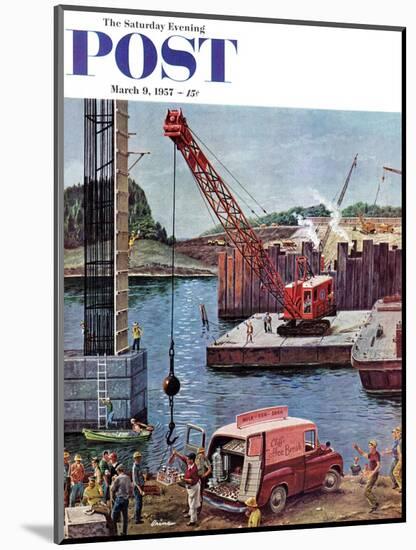 "Bridge Construction" Saturday Evening Post Cover, March 9, 1957-Ben Kimberly Prins-Mounted Giclee Print
