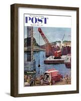 "Bridge Construction" Saturday Evening Post Cover, March 9, 1957-Ben Kimberly Prins-Framed Giclee Print