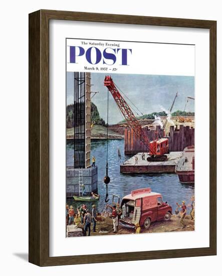 "Bridge Construction" Saturday Evening Post Cover, March 9, 1957-Ben Kimberly Prins-Framed Giclee Print