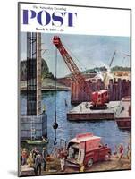 "Bridge Construction" Saturday Evening Post Cover, March 9, 1957-Ben Kimberly Prins-Mounted Giclee Print