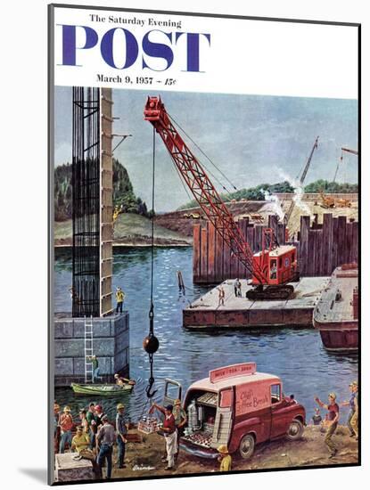 "Bridge Construction" Saturday Evening Post Cover, March 9, 1957-Ben Kimberly Prins-Mounted Giclee Print