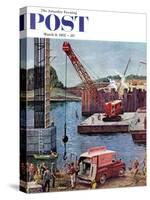 "Bridge Construction" Saturday Evening Post Cover, March 9, 1957-Ben Kimberly Prins-Stretched Canvas