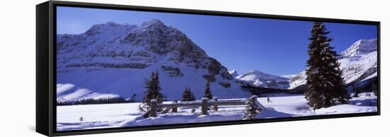 Bridge Covered with Snow, Bow Lake, Mt Thompson, Portal Peak, Banff National Park, Alberta, Canada-null-Framed Stretched Canvas