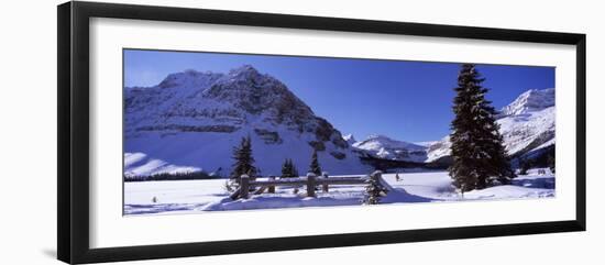 Bridge Covered with Snow, Bow Lake, Mt Thompson, Portal Peak, Banff National Park, Alberta, Canada-null-Framed Photographic Print