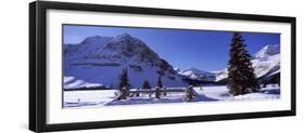 Bridge Covered with Snow, Bow Lake, Mt Thompson, Portal Peak, Banff National Park, Alberta, Canada-null-Framed Photographic Print