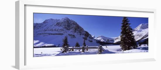 Bridge Covered with Snow, Bow Lake, Mt Thompson, Portal Peak, Banff National Park, Alberta, Canada-null-Framed Photographic Print