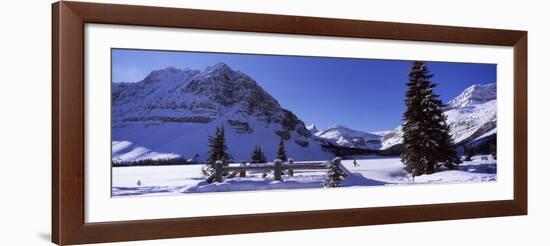 Bridge Covered with Snow, Bow Lake, Mt Thompson, Portal Peak, Banff National Park, Alberta, Canada-null-Framed Photographic Print