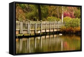 Bridge, Crystal Springs Lake, Rhododendron Garden, Portland, Oregon-Michel Hersen-Framed Stretched Canvas