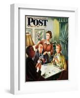"Bridge Game" Saturday Evening Post Cover, October 14, 1950-Constantin Alajalov-Framed Giclee Print