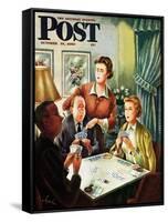 "Bridge Game" Saturday Evening Post Cover, October 14, 1950-Constantin Alajalov-Framed Stretched Canvas