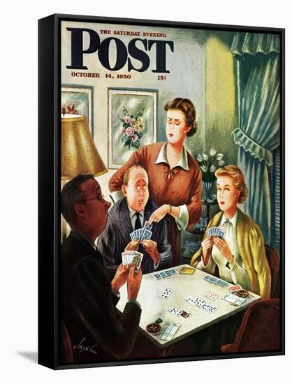 "Bridge Game" Saturday Evening Post Cover, October 14, 1950-Constantin Alajalov-Framed Stretched Canvas