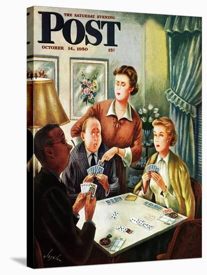 "Bridge Game" Saturday Evening Post Cover, October 14, 1950-Constantin Alajalov-Stretched Canvas