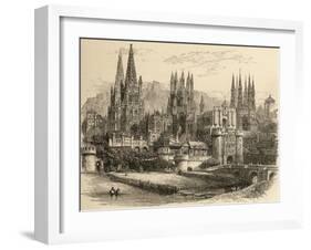 Bridge, Gateway and Cathedral of Burgos, Illustration from 'spanish Pictures' by the Rev. Samuel…-null-Framed Giclee Print