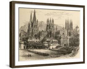 Bridge, Gateway and Cathedral of Burgos, Illustration from 'spanish Pictures' by the Rev. Samuel…-null-Framed Giclee Print