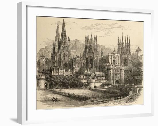 Bridge, Gateway and Cathedral of Burgos, Illustration from 'spanish Pictures' by the Rev. Samuel…-null-Framed Giclee Print