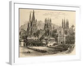 Bridge, Gateway and Cathedral of Burgos, Illustration from 'spanish Pictures' by the Rev. Samuel…-null-Framed Giclee Print