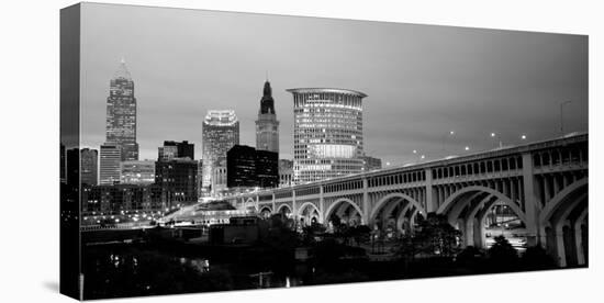 Bridge in a City Lit Up at Dusk, Detroit Avenue Bridge, Cleveland, Ohio, USA-null-Stretched Canvas