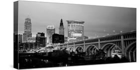 Bridge in a City Lit Up at Dusk, Detroit Avenue Bridge, Cleveland, Ohio, USA-null-Stretched Canvas