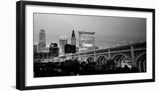 Bridge in a City Lit Up at Dusk, Detroit Avenue Bridge, Cleveland, Ohio, USA-null-Framed Photographic Print