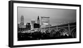 Bridge in a City Lit Up at Dusk, Detroit Avenue Bridge, Cleveland, Ohio, USA-null-Framed Photographic Print