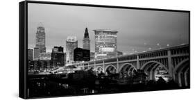 Bridge in a City Lit Up at Dusk, Detroit Avenue Bridge, Cleveland, Ohio, USA-null-Framed Stretched Canvas