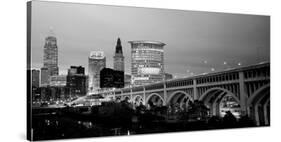 Bridge in a City Lit Up at Dusk, Detroit Avenue Bridge, Cleveland, Ohio, USA-null-Stretched Canvas
