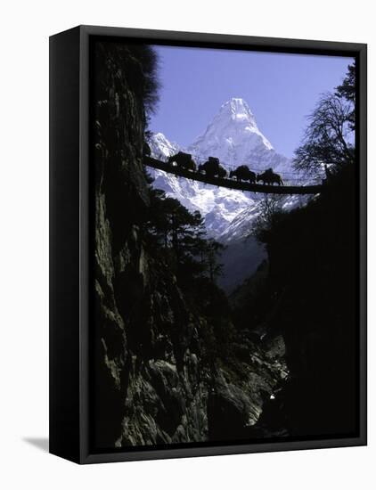 Bridge in Ama Dablam, Nepal-Michael Brown-Framed Stretched Canvas