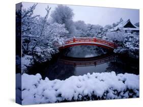 Bridge in Sinsen-En Garden in Snow, Kyoto, Japan-null-Stretched Canvas